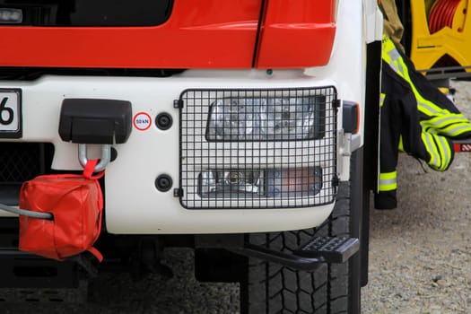 A detailed view of a fire truck. Facilities of a fire truck.