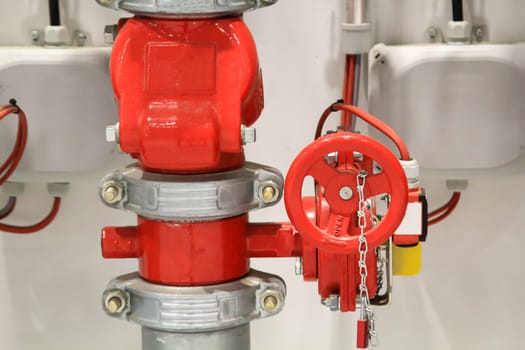 Close-up of a discharge valve for a sprinkler system.