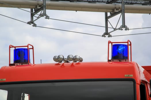 A detailed view of a fire truck. Facilities of a fire truck.