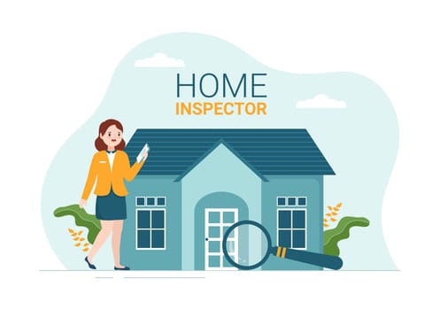 Home Inspector Checks the Condition of the House and Writes a Report for Maintenance Rent Search on Flat Cartoon Hand Drawn Template Illustration