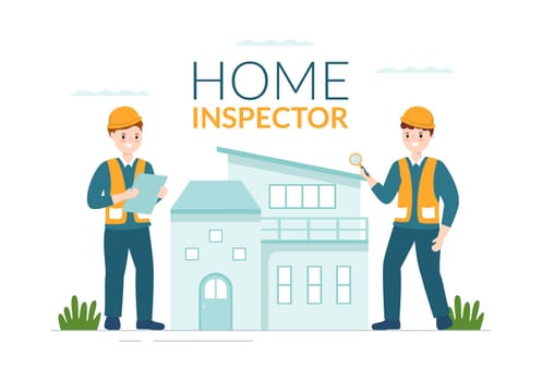 Home Inspector Checks the Condition of the House and Writes a Report for Maintenance Rent Search on Flat Cartoon Hand Drawn Template Illustration