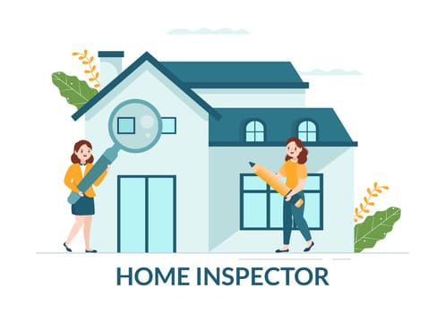 Home Inspector Checks the Condition of the House and Writes a Report for Maintenance Rent Search on Flat Cartoon Hand Drawn Template Illustration