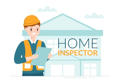 Home Inspector Checks the Condition of the House and Writes a Report for Maintenance Rent Search on Flat Cartoon Hand Drawn Template Illustration
