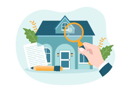 Home Inspector Checks the Condition of the House and Writes a Report for Maintenance Rent Search on Flat Cartoon Hand Drawn Template Illustration