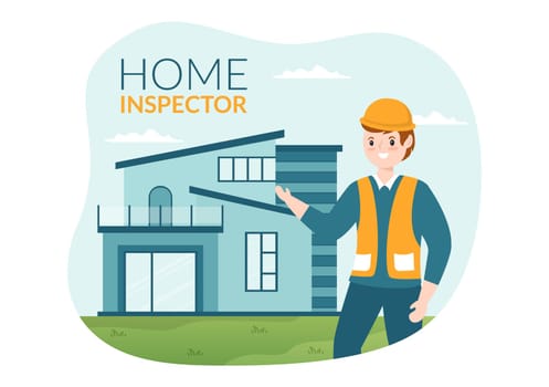 Home Inspector Checks the Condition of the House and Writes a Report for Maintenance Rent Search on Flat Cartoon Hand Drawn Template Illustration