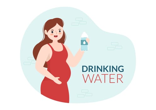 People Drinking Water From Plastic Bottles and Glasses with Pure Clean Fresh Concept in Flat Cartoon Hand Drawn Templates Illustration