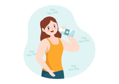 People Drinking Water From Plastic Bottles and Glasses with Pure Clean Fresh Concept in Flat Cartoon Hand Drawn Templates Illustration