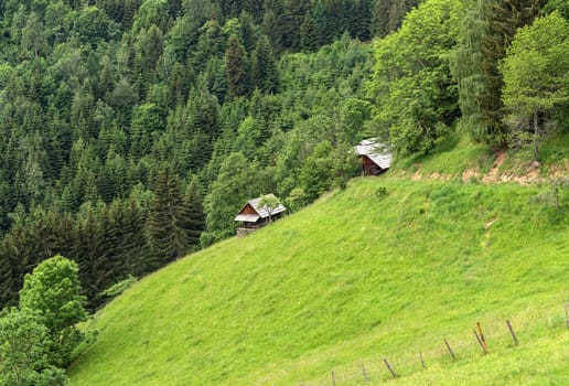 traditional farm, high above the mountains of the Gurktal Alps, Carinthia Austria