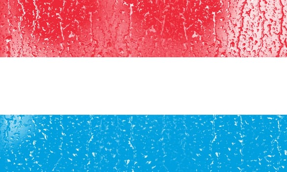 3D Flag of Luxembourg on a glass with water drop background.