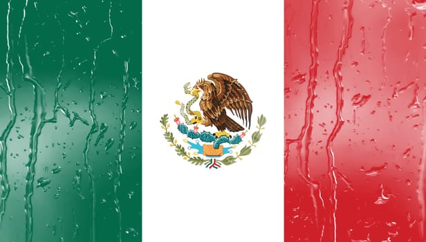 3D Flag of Mexico on a glass with water drop background.