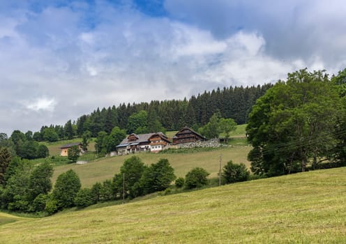 traditional farm, high above the mountains of the Gurktal Alps, Carinthia Austria