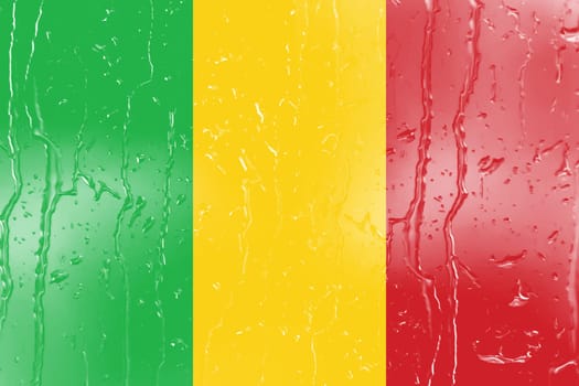 3D Flag of Mali on a glass with water drop background.