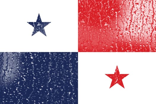 3D Flag of Panama on a glass with water drop background.