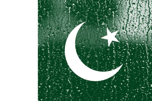 3D Flag of Pakistan on a glass with water drop background.