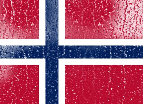 3D Flag of Norway on a glass with water drop background.