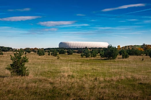The Allianz Arena in Munich seen from the Fröttmaninger Heide