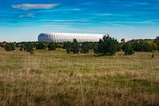 The Allianz Arena in Munich seen from the Fröttmaninger Heide