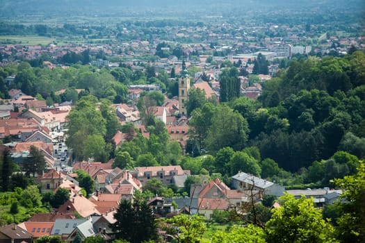 Panorama of Town of Samobor in Croatia, green countryside landscape