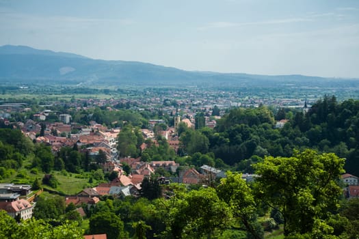 Panorama of Town of Samobor in Croatia, green countryside landscape