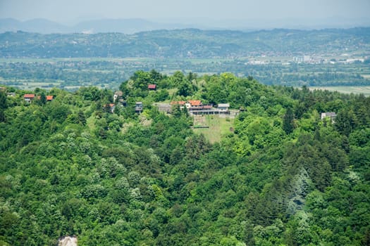 Panorama of Town of Samobor in Croatia, green countryside landscape