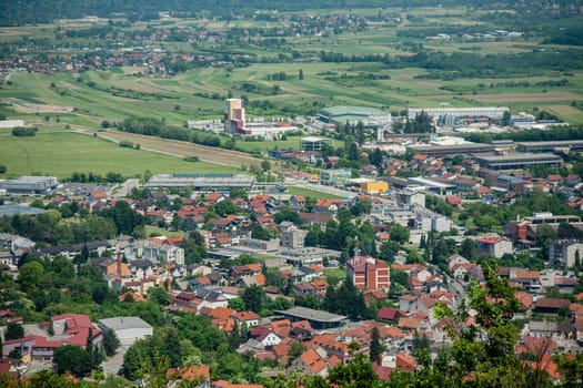 Panorama of Town of Samobor in Croatia, green countryside landscape