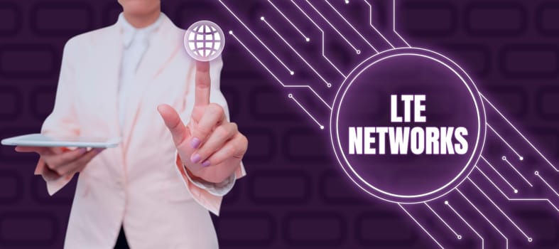 Text caption presenting Lte Networks, Word for Fastest network connection available for wireless communication