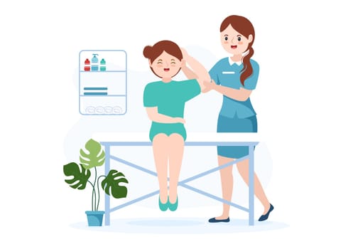 Chiropractor Flat Cartoon Hand Drawn Templates Illustration of Patient in Physiotherapy Rehabilitation with Osteopathy Specialist Natural Treatment