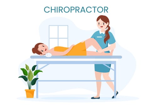 Chiropractor Flat Cartoon Hand Drawn Templates Illustration of Patient in Physiotherapy Rehabilitation with Osteopathy Specialist Natural Treatment