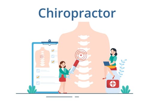 Chiropractor Flat Cartoon Hand Drawn Templates Illustration of Patient in Physiotherapy Rehabilitation with Osteopathy Specialist Natural Treatment