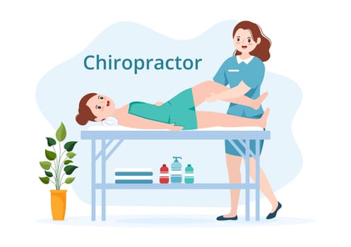 Chiropractor Flat Cartoon Hand Drawn Templates Illustration of Patient in Physiotherapy Rehabilitation with Osteopathy Specialist Natural Treatment