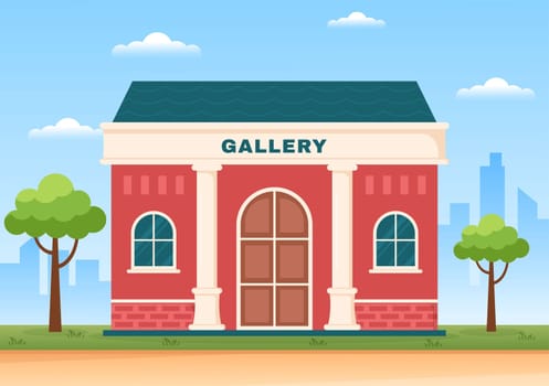 Art Gallery on Museum of Exhibition Visitors Viewing Modern Abstract Paintings at Contemporary and Photo in Flat Cartoon Hand Template Illustration