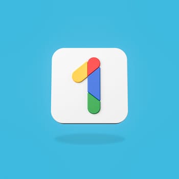 Google One Logo 3D Shape Isolated on Flat Blue Background with Shadow 3D Illustration