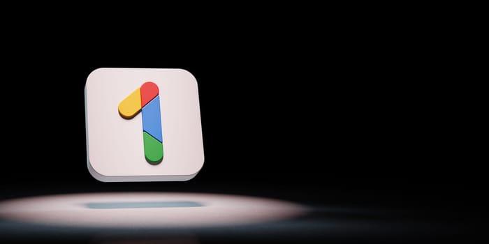 Google One Logo 3D Symbol Shape Spotlighted on Black Background with Copy Space 3D Illustration