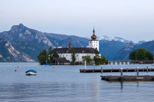 Castle Orth and lake Traunsee, Austria. Schloss Ort is an Austrian castle founded around year 1080 in Gmunden, Austria