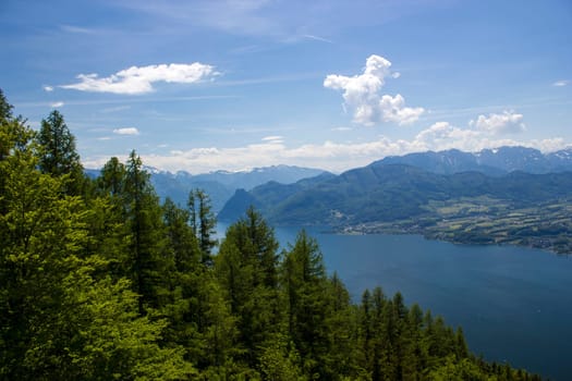 Lake Traunsee seen from Gmundnerberg, Salzkammergut, Upper Austria, Austria