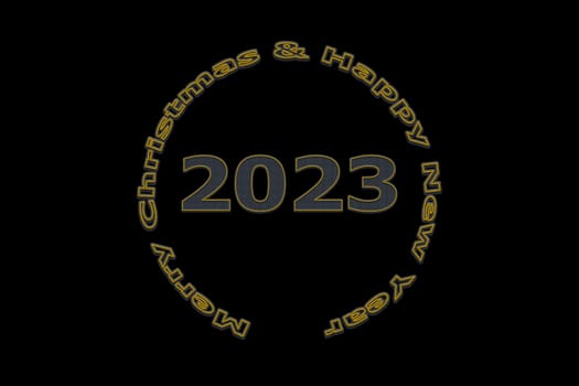 3D illustration New Year concept 2023 design with text jean design on a black color background.
