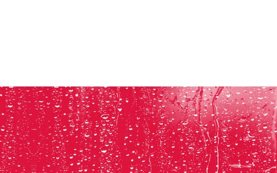 3D Flag of Poland on a glass with water drop background.