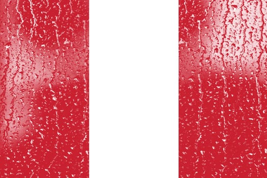 3D Flag of Peru on a glass with water drop background.