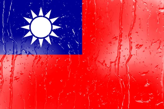3D Flag of Republic of China on a glass with water drop background.