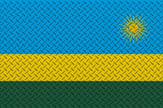 3D Flag of Rwanda on a metal wall background.