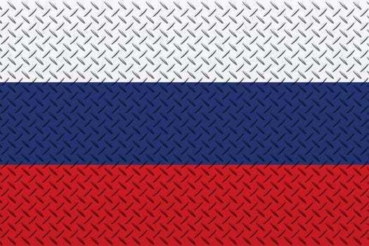 3D Flag of Russia on a metal wall background.