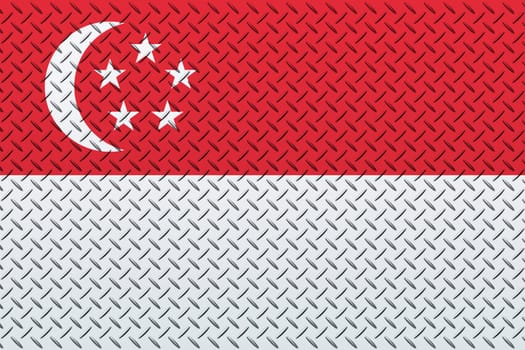 3D Flag of Singapore on a metal wall background.