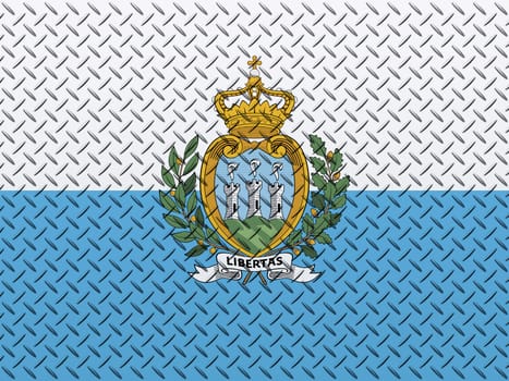3D Flag of San Marino on a metal wall background.