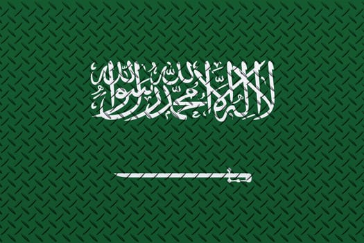 3D Flag of Saudi Arabia on a metal wall background.