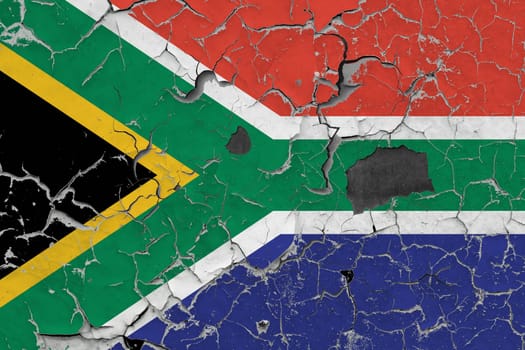 3D Flag of South Africa on an old stone wall background.