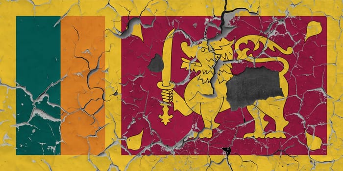 3D Flag of Sri Lanka on an old stone wall background.