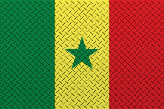 3D Flag of Senegal on a metal wall background.