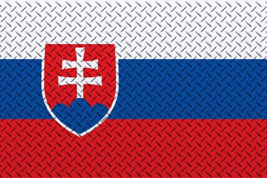 3D Flag of Slovakia on a metal wall background.