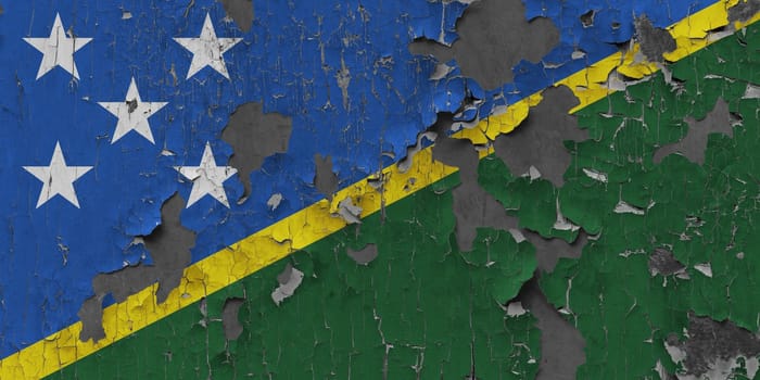3D Flag of Solomon Islands on an old stone wall background.