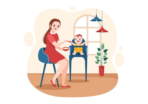 Babysitter or Nanny Services to Care for Provide for Baby Needs and Play with Children on Flat Cartoon Hand Drawn Template Illustration